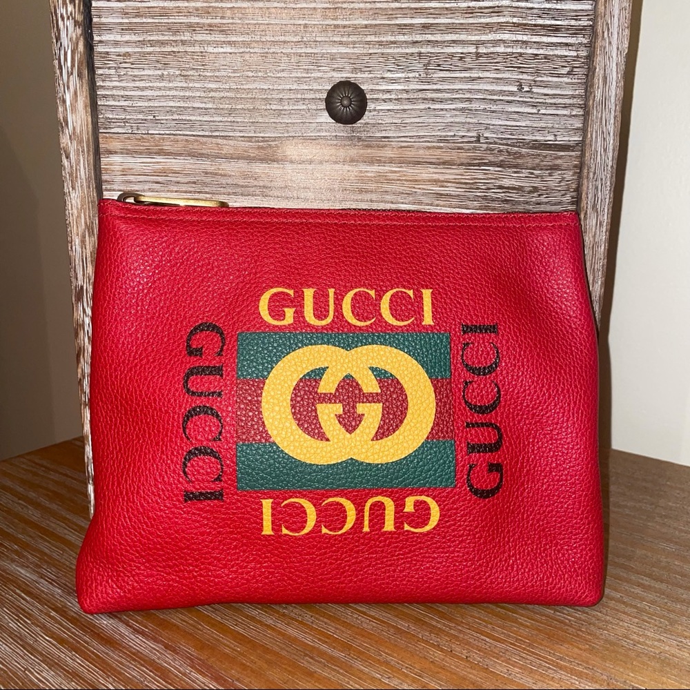 New Gucci Vintage Logo Portfolio Leather Pouch